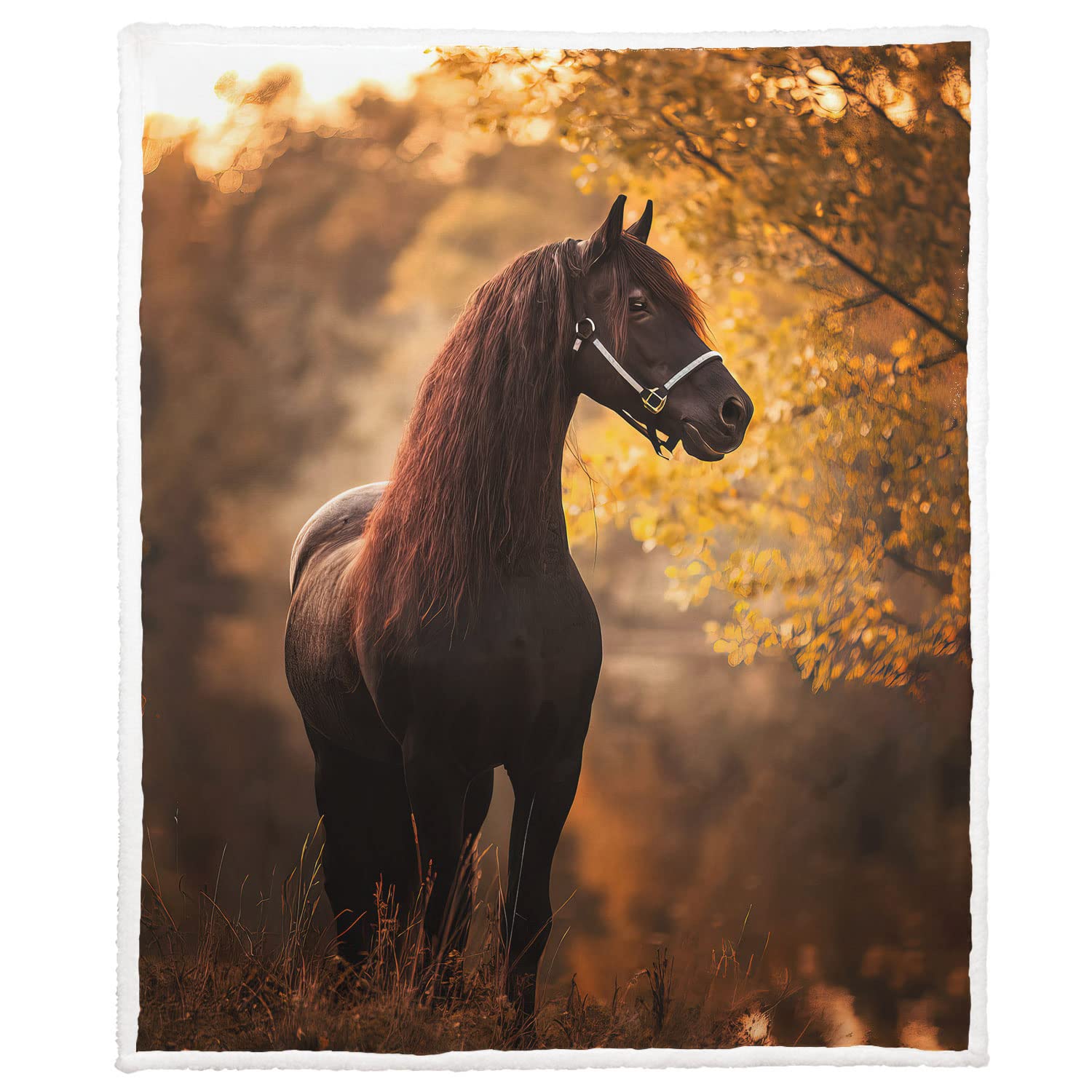 Warm Sherpa narzuta na sofę, 150 x 200 cm, gruba, przytulna, delikatna, flanelowa, miękka, polarowa, narzuta na łóżko, jesienny, leśny, poranny