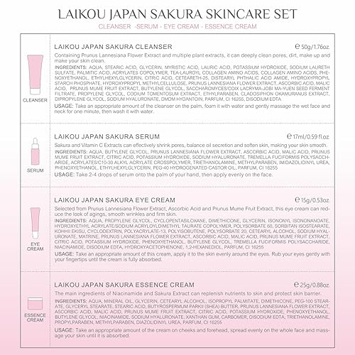 Miniatura 6 de JAPAN SAKURA - Juego de regalo de belleza para el cuidado de la piel con limpiador, suero, crema para ojos, crema facial, kit de viaje para mujeres,