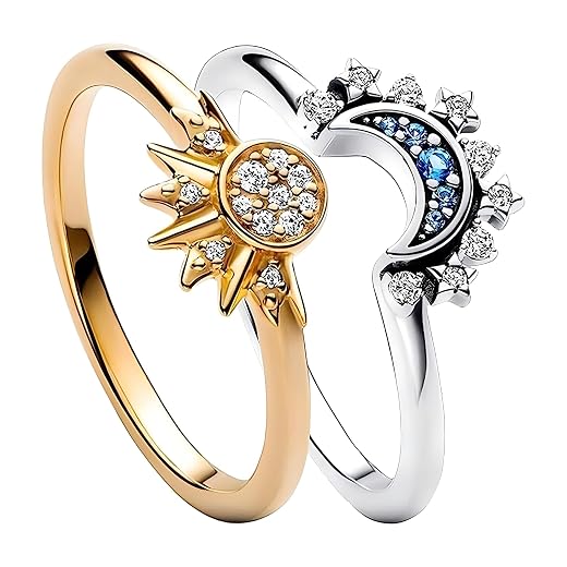 Sun and Moon Ring – 2 Piece Friendship Rings in Gold and Silver – Sparkling Set for Women – Best Friend Gift