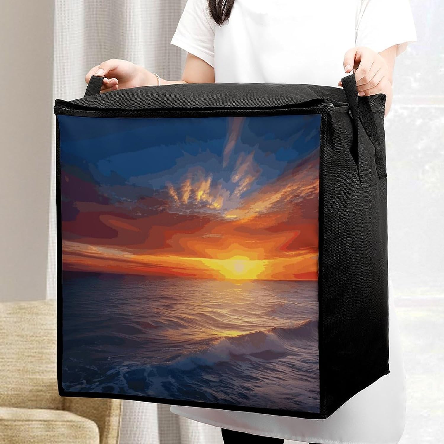 Clothes Storage Bag Personalized Durable Foldable Large Toy Storage Bags with Zipper Moving Bags Luggage Organizer Sea And Sunset Printed Bags image 5