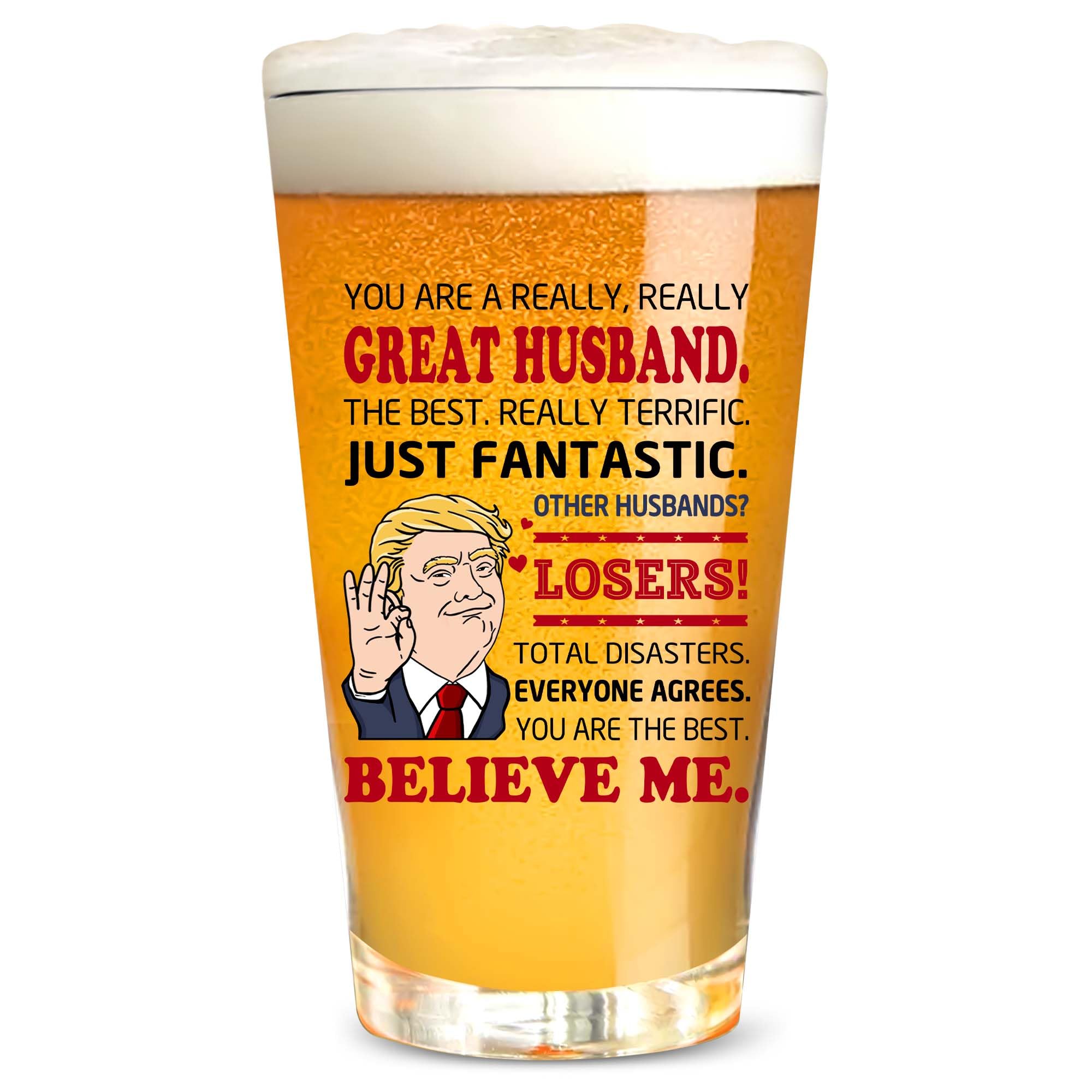 JYOGEJ Husband Gifts - Beer Pint Glass For Hubby - Great Husband Gift - Father's Day, Birthday Gift Idea For Husbands From Wife, Bride - Beer Glass 16OZ For Men