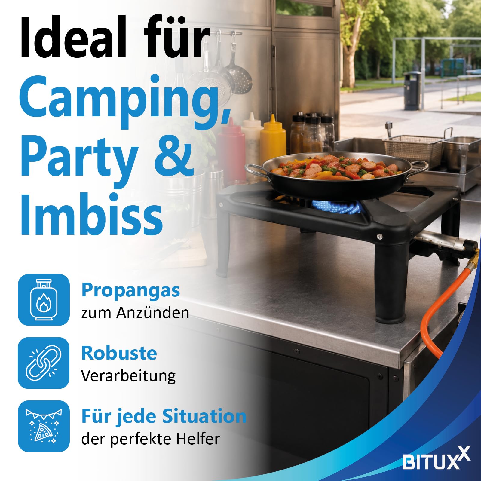 Gaskocher Hockerkocher 7KW Campingkocher Propan Gasbrenner Gasschlauch 1,5 M Druckregler