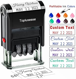 Custom Date Stamp Personalized Signature Stamp with Date Self Inking Signature Date Stamper for Business 1 Line Custom Text with Date Choose from Many Fonts and Colors