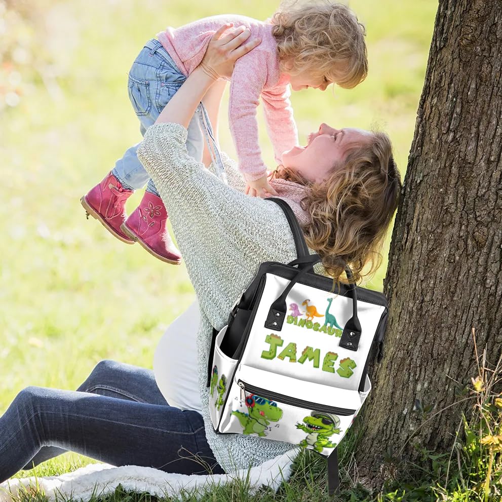 Image of Dinosaur Diaper Bag Personalized Diaper Backpack for Baby Boys Large Nappy Backpack for Mom Waterproof Mommy Bags 11x7x15.7 Baby Diaper Backpack for Dad Mom Gifts