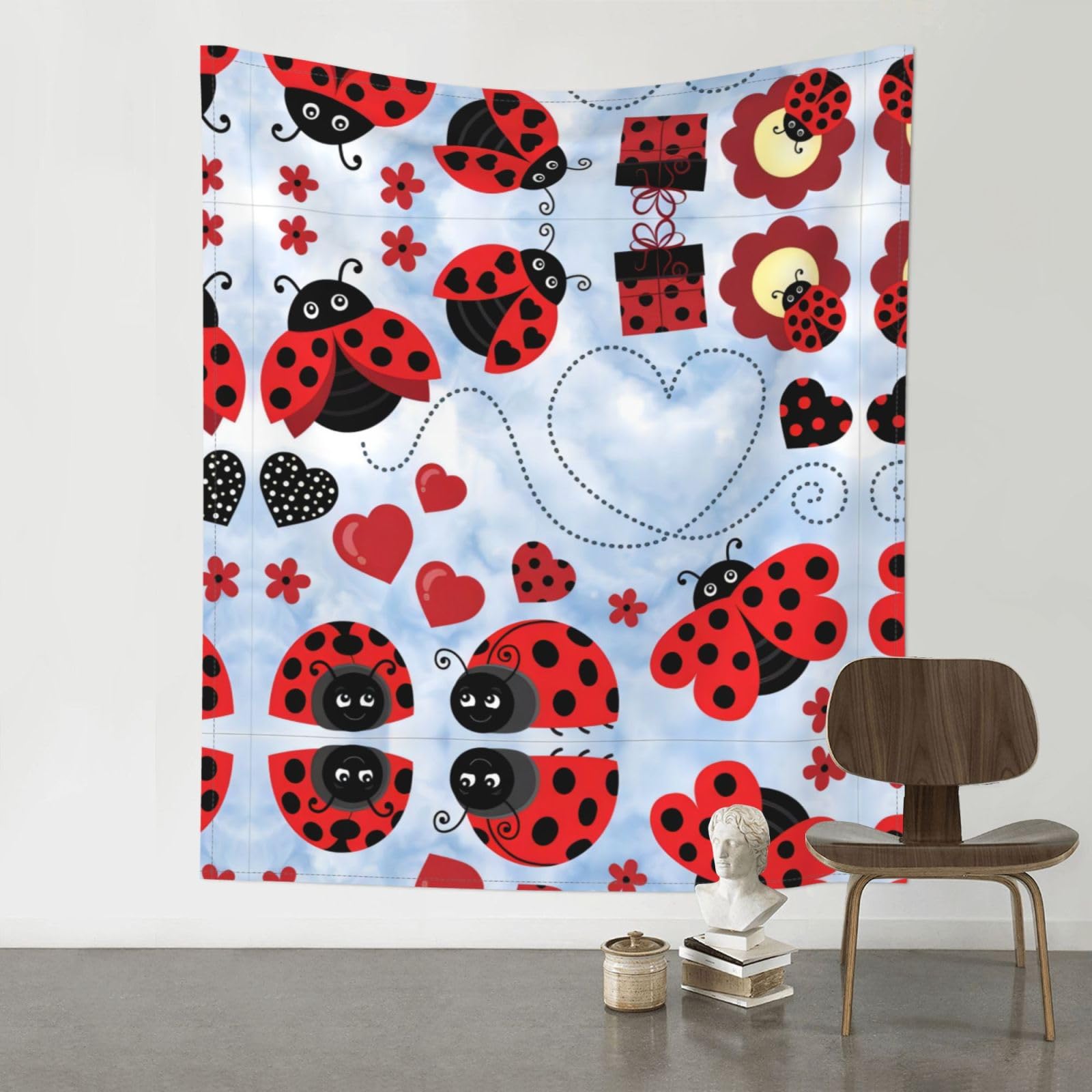 YYHWHJDE Ladybug And Cloud Prints 60x51in Wall Tapestry – Boho Decor Throw Blanket for Bedroom, Dorm, Beach Cover, Picnic & More