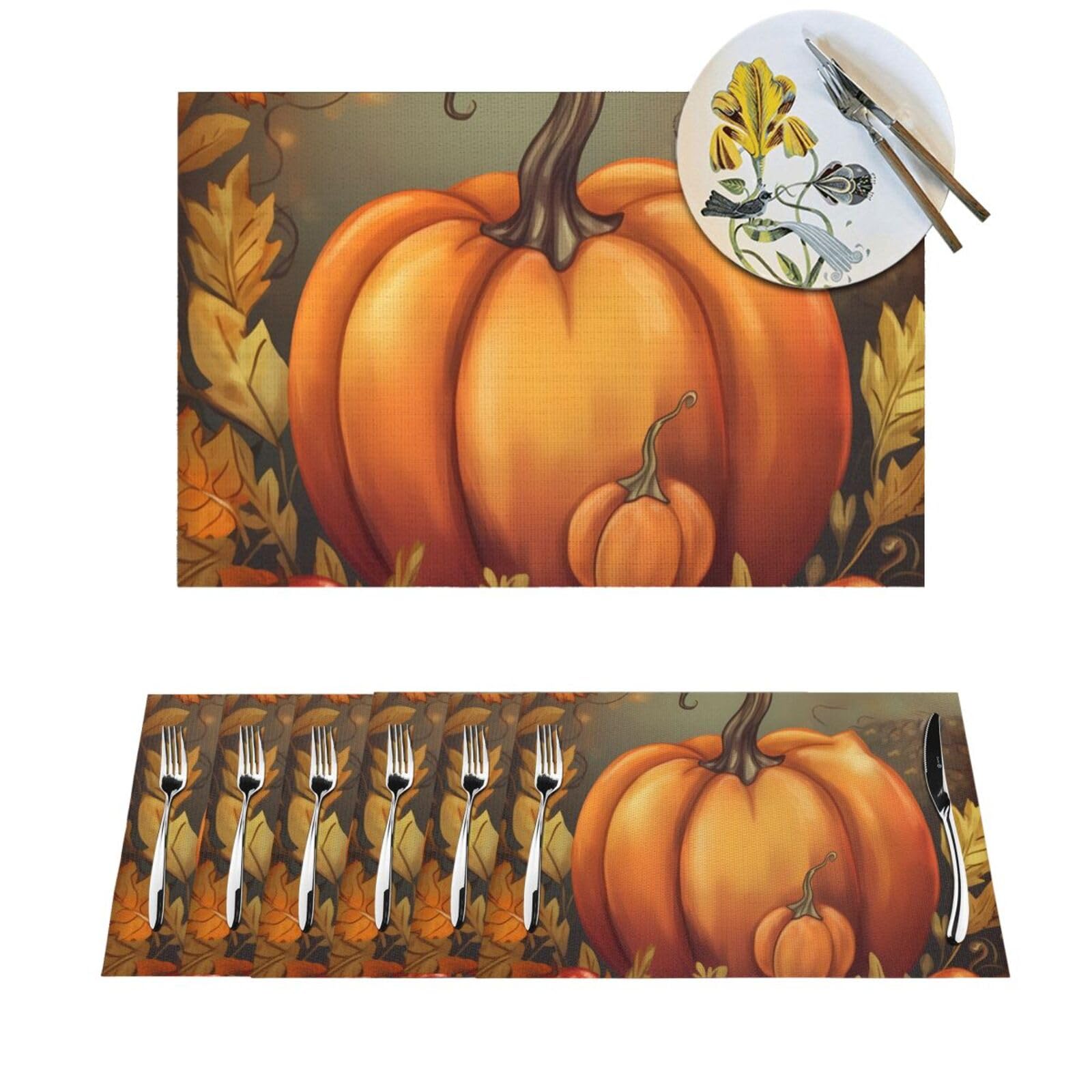 Sets de table lavables pour éliminer les taches de cuisine avec motif citrouille
