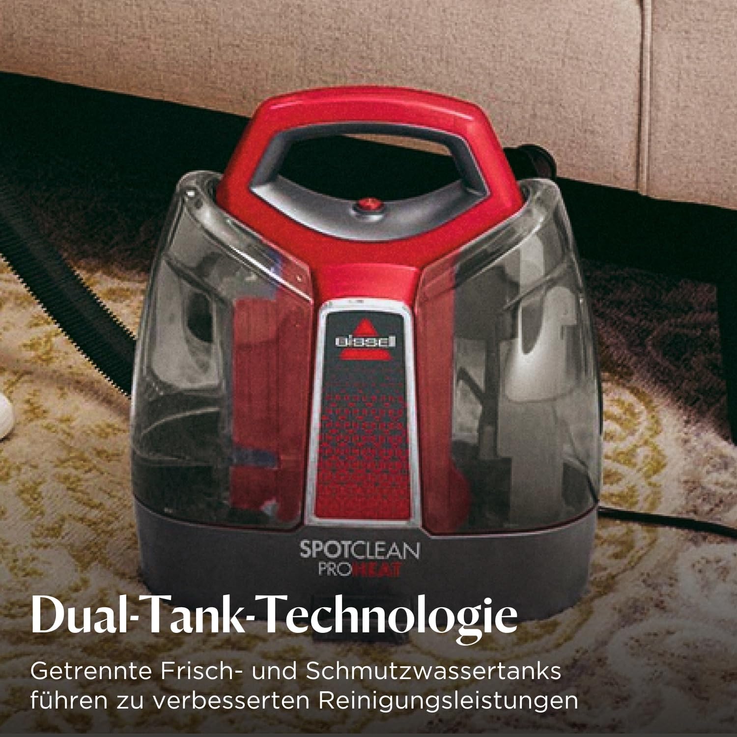 BISSELL SpotClean ProHeat, Polsterreiniger Gerät, Teppichreiniger mit HeatWave Technologie, Kompaktes Waschsauger, Nasssauger für Teppiche, Polster, Auto & Mehr, Leistungsstarker 330W Motor, 36988