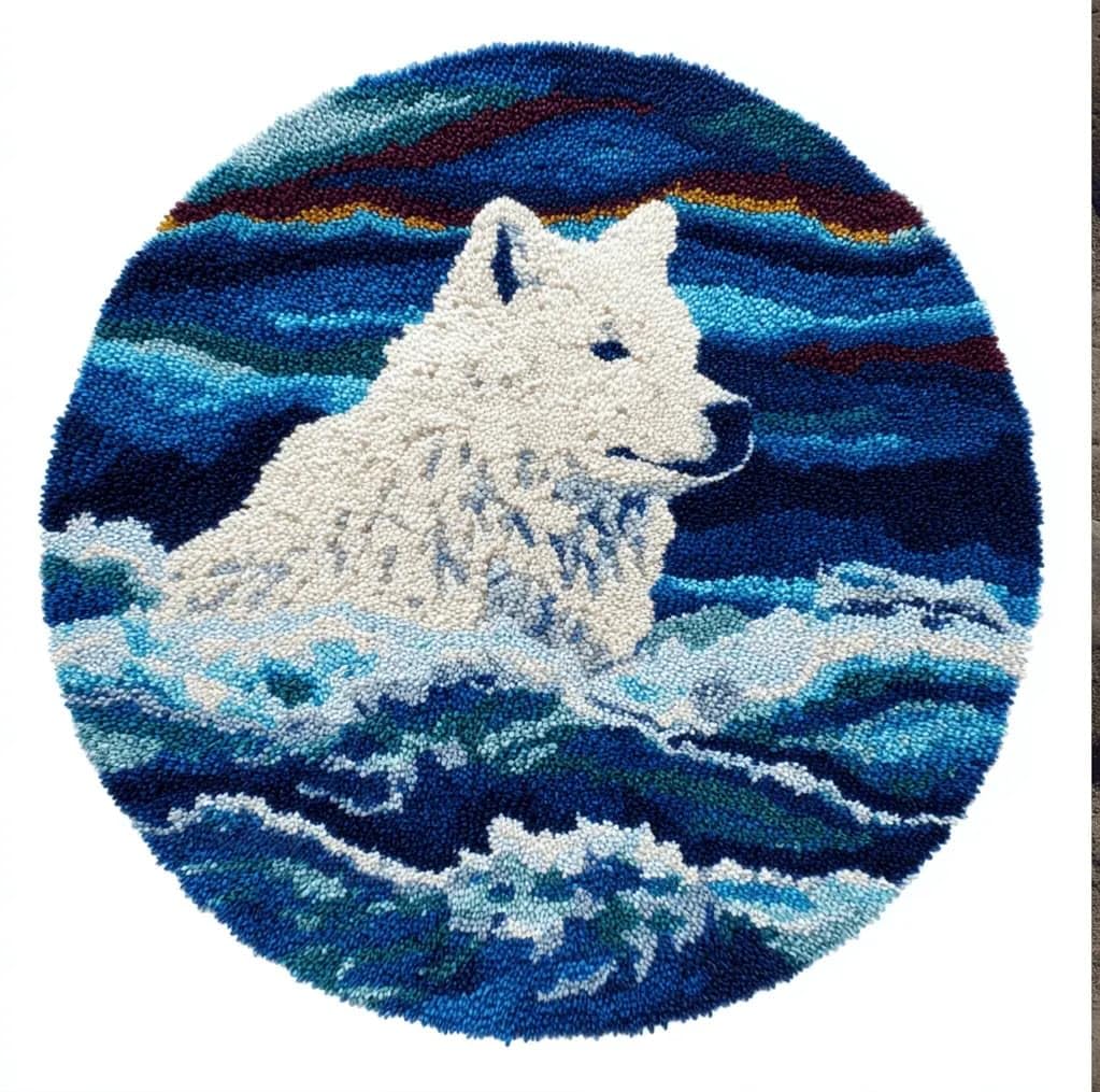 Round Latch Hook Rug Kits Wolf For Adults And Starter 50*50Cm