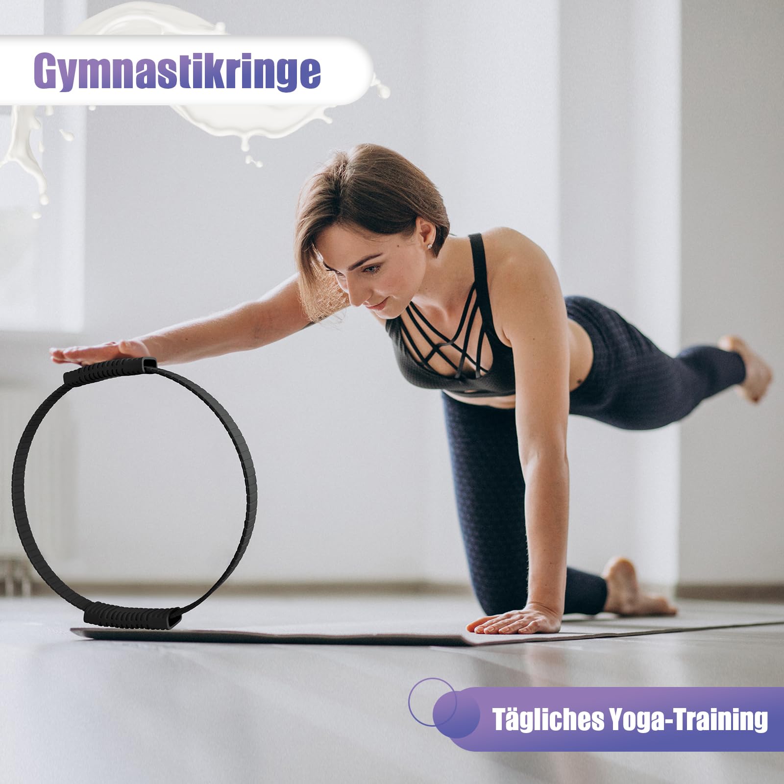 Pilates Ring, 34.5cm Silicone Pilates Magic Circle mit Doppelten Rutschfesten Griffen, Training Poster & Tragbarer Tasche, Pilates Ring Übungen für Beine Arme & Oberschenkel Gewichtsverlust für Frauen