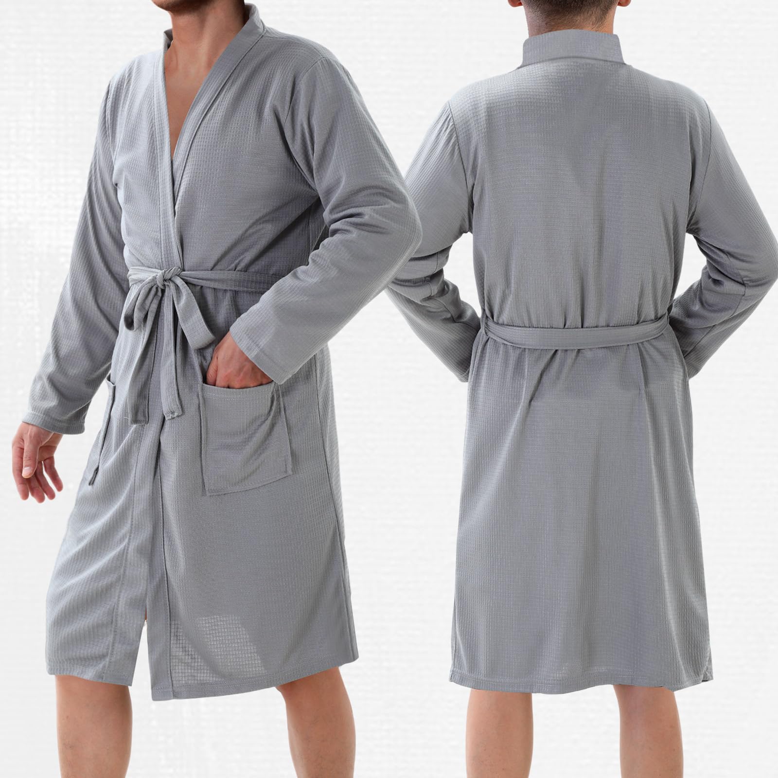 Handepo Set di 6 accappatoi da bagno a nido d'ape, leggeri, con pantofole, asciugamani per capelli, accappatoi in maglia per lui e per lei