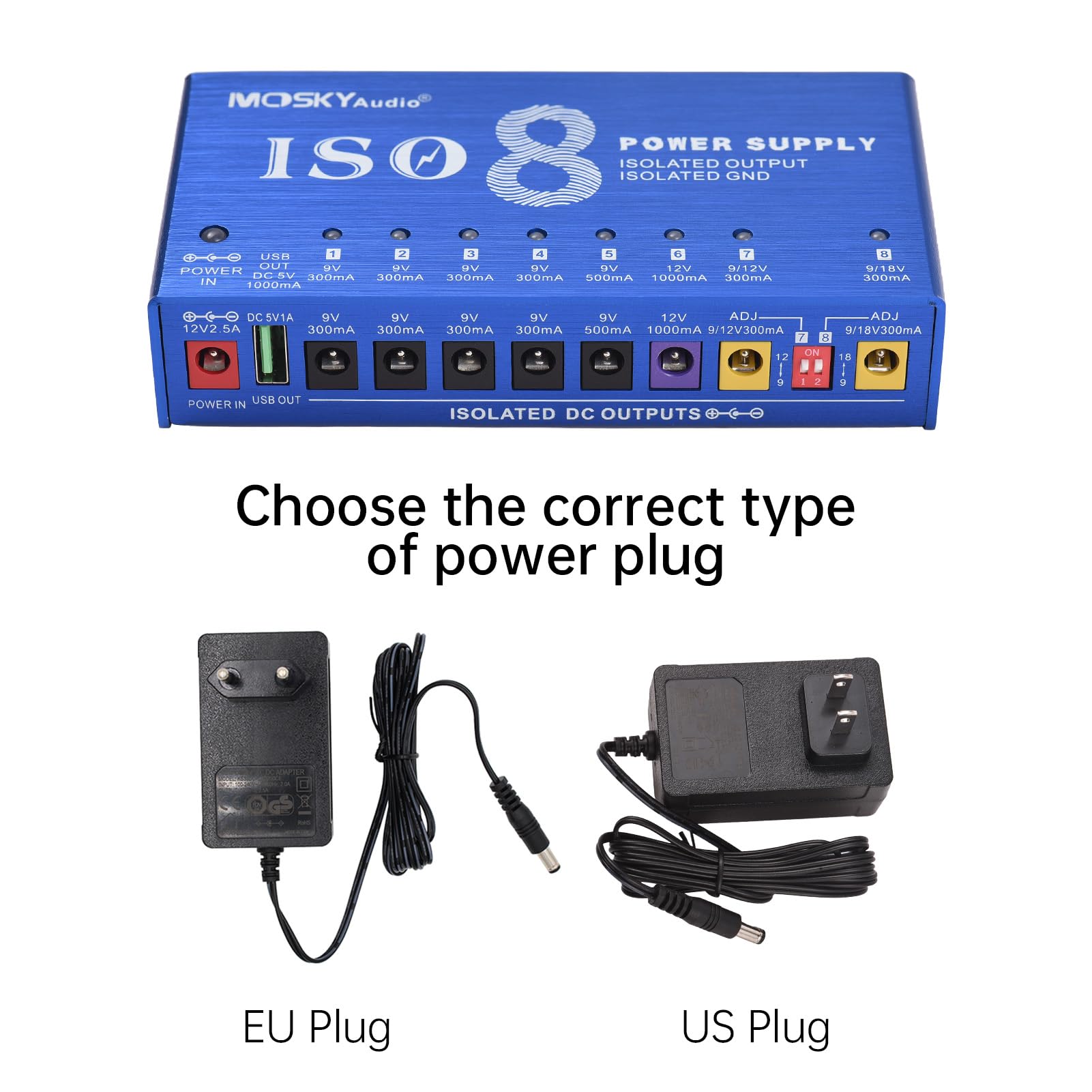 Btuty Alimentatore Per Strumenti Musicali A 9 Canali Con Protezione Indipendente Da Cortocircuito Indicatore Di Alimentazione A Led 8 Uscite CC E 1 Uscita Usb Per Pedale Effetto Chitarra