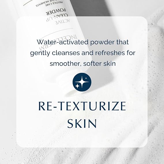 INCELLDERM Active Clean-Up Powder 90g (3.17oz) | Water-Activated Facial Cleanser with Papain Enzymes | Gentle Exfoliation and Skin Barrier Support | Plant-Based Formula