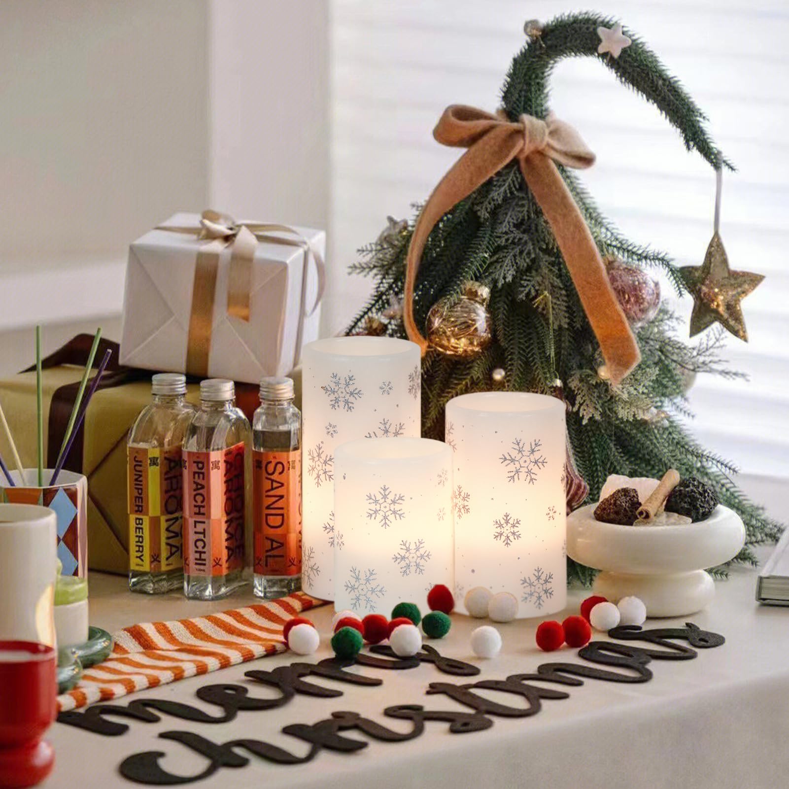 Candele natalizie a forma di fiocco di neve con timer 6H, candele a batteria, in vera cera, senza fiamma, a LED, per decorazioni domestiche, regali, 3 x 4/5/6 pollici