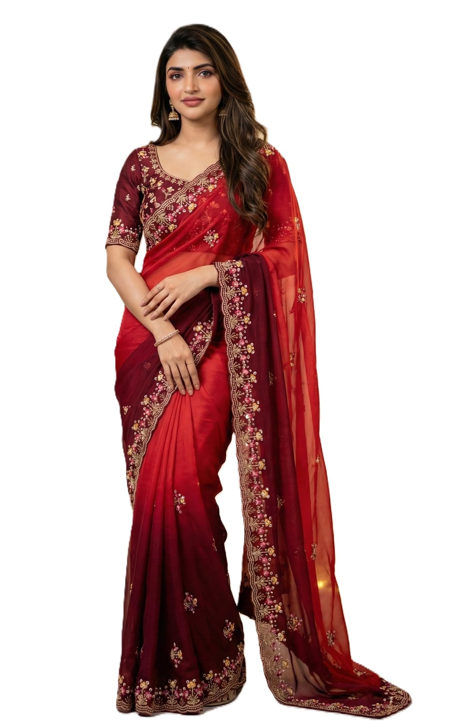 Women's Georgette Embroidery Work Saree With Unstitched Blouse Piece-picture-36