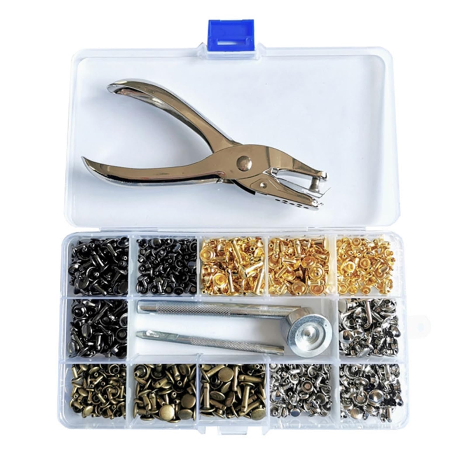 Tsophreniq Rivets Set, 480 Set Metal Rivets Double Caps with Rivet Pliers Hole Pliers Leather 12 Mm 8 Mm 6 Leatherworking Tool