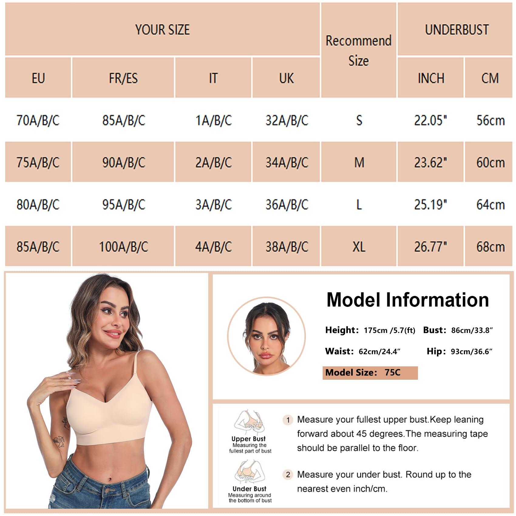 Sujetador Básico para Mujer sin Aros Push up con Tirantes Regulables Multi-Wear
