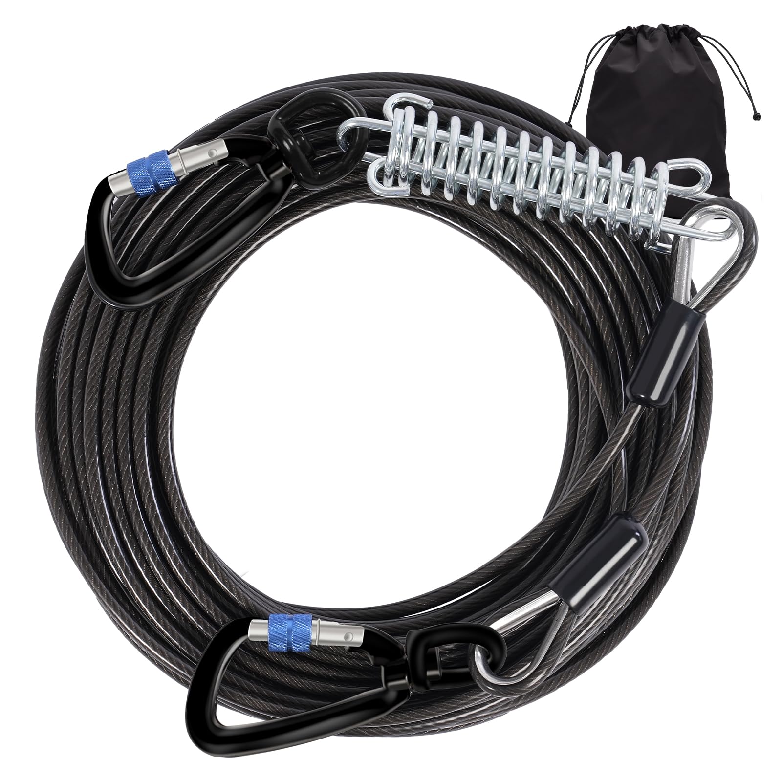 Snagle Paw Dog Tie Out Cable 30FT-1000LBS Break Strength,Heavy Duty Dog Leads for Yard with Shock Absorbing Spring & Swivel Hook,Long Leash Cable for Outdoor Tethering,Dog Line for Small Large Dogs