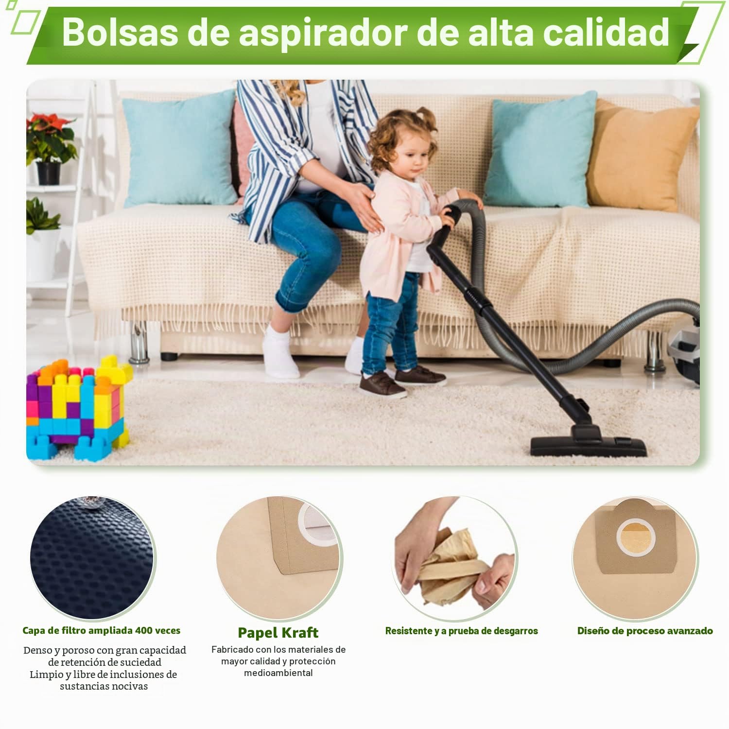 Rebirthcare 15 bolsas de aspiradora para Karcher 6.959-130.0 para WD 3 MV 3 bolsas de papel Wet & Dry