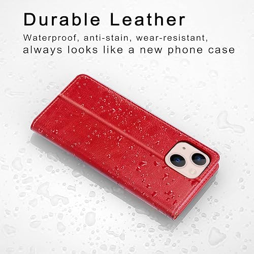 Miniatura 9 de Belemay Funda protectora para iPhone 14, funda protectora de piel auténtica, tarjetero con bloqueo RFID, a prueba de golpes, funda de TPU para