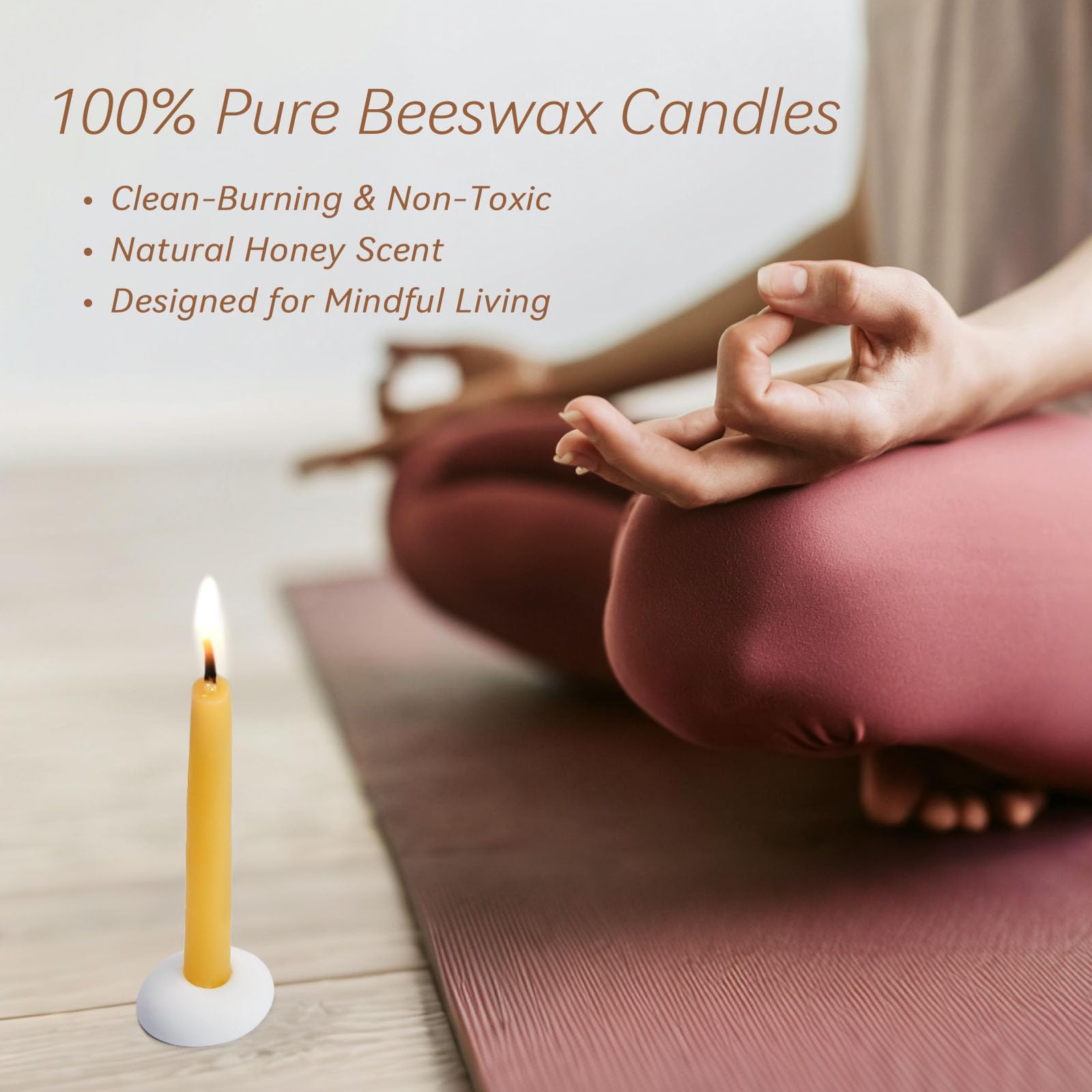Velas de cera de abeja 100% pura de 20 minutos, mini velas cónicas de meditación consciente, sin humo y sin goteo con soporte para yoga, oración, relajación (amarillo, paquete de 120)