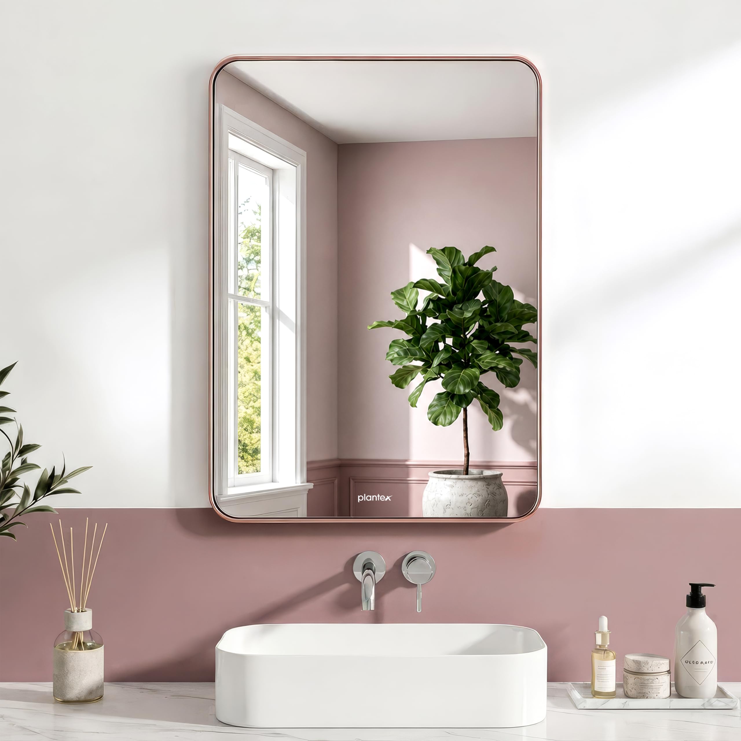 Plantex Aluminium Frame Mirror for Bathroom/Wall Mount Square Mirror for Bedroom/Dressing Room/Living Room/Entryway - (Rose Gold, 20x28 Inch)-image-9