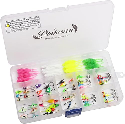Miniatura 7 de Dovesun Kit de plantillas de pesca en hielo, señuelos de pesca en hielo que brillan en la oscuridad, juego de plantillas de cebos suaves, anzuelos