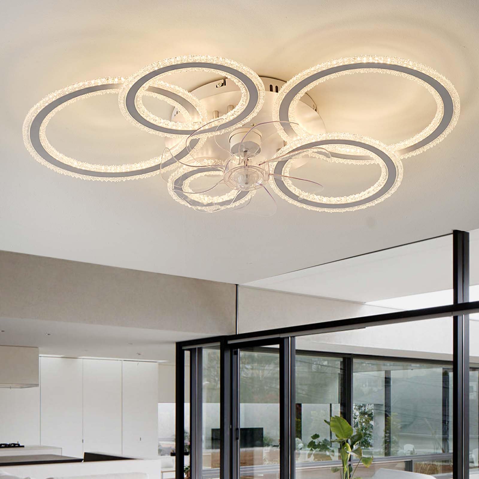 Dormitorio Ventilador de Techo Luz Alexa LED Control Remoto Luz de Ventilador Silencioso Sala de Estar Ventilador de Techo Regulable Reversible de 6 Velocidades con Luz DC Aplicación Inteligente Salón