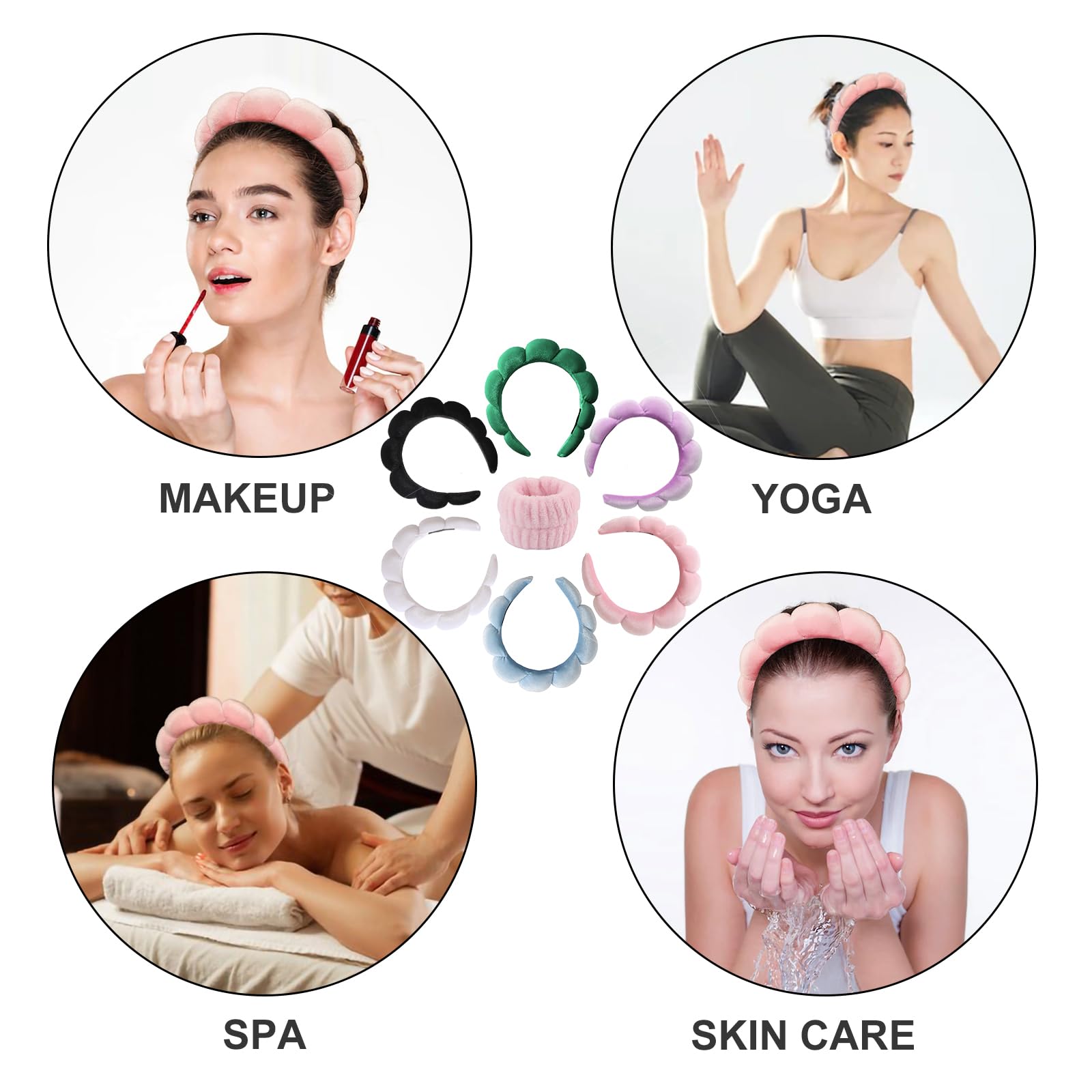 Diademas de terciopelo para spa: diademas para el cuidado de la piel con muñequeras | Antideslizante, súper absorbente y elástica para lavado de cara | Exquisita costura, diademas de maquillaje de
