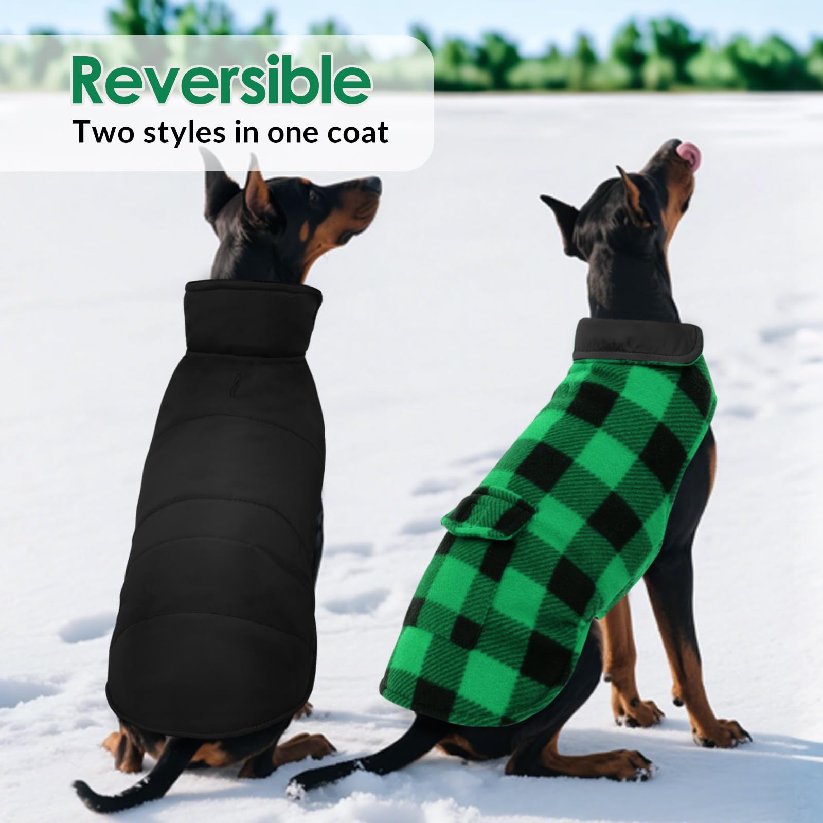 ASENKU Cappotto Cane Impermeabili Invernale, Cappottino Cane Reversibile Antivento Freddo Taglia Media L, Calda Giacca per Cani, Gilet per Cani con Fodera in Lana Protegge Dal Freddo