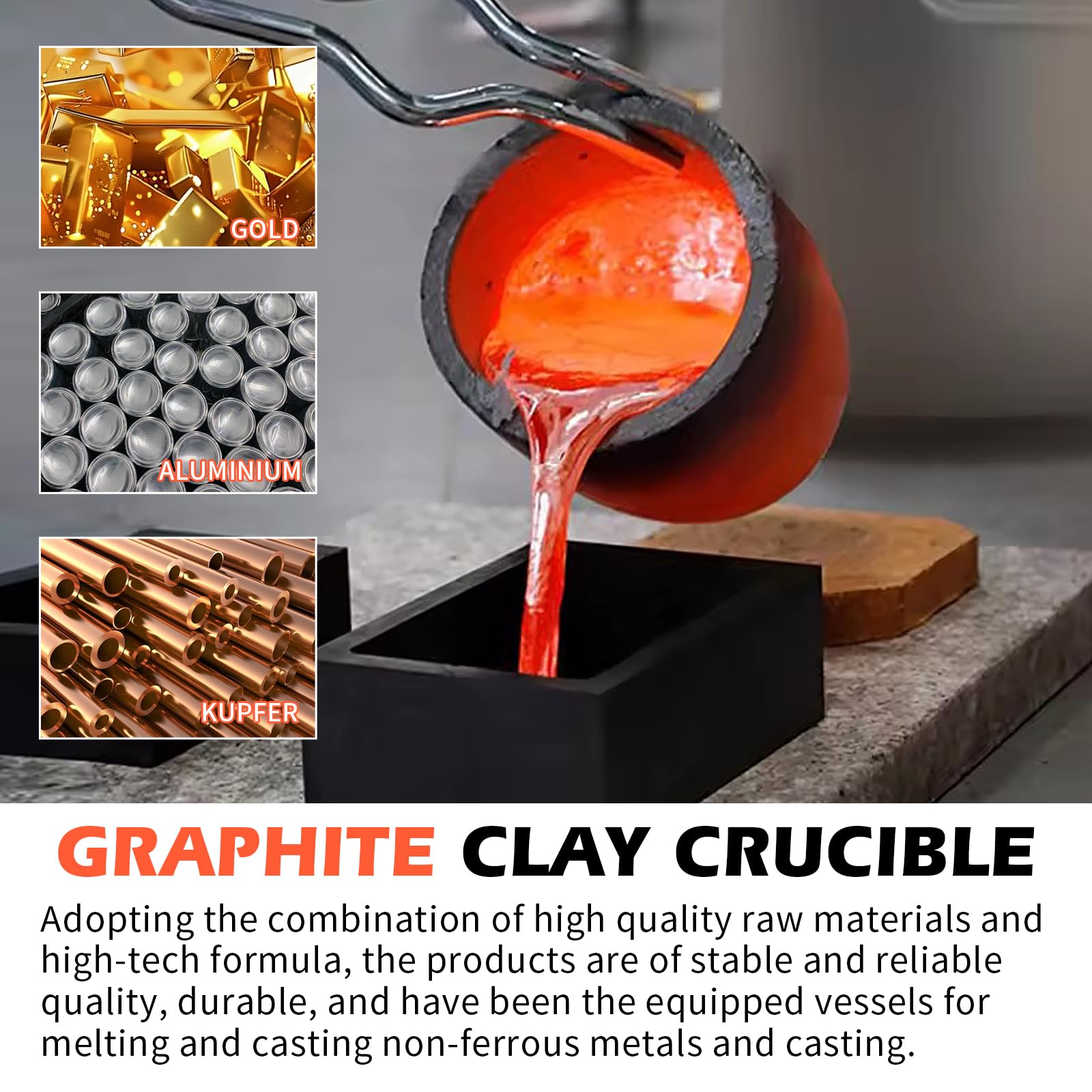 Creuset en graphite en carbure de silicium pour fonderie en carbure de silicium, creuset pour faire fondre le métal, fondre le coulage, finition or, argent, cuivre, laiton, aluminium