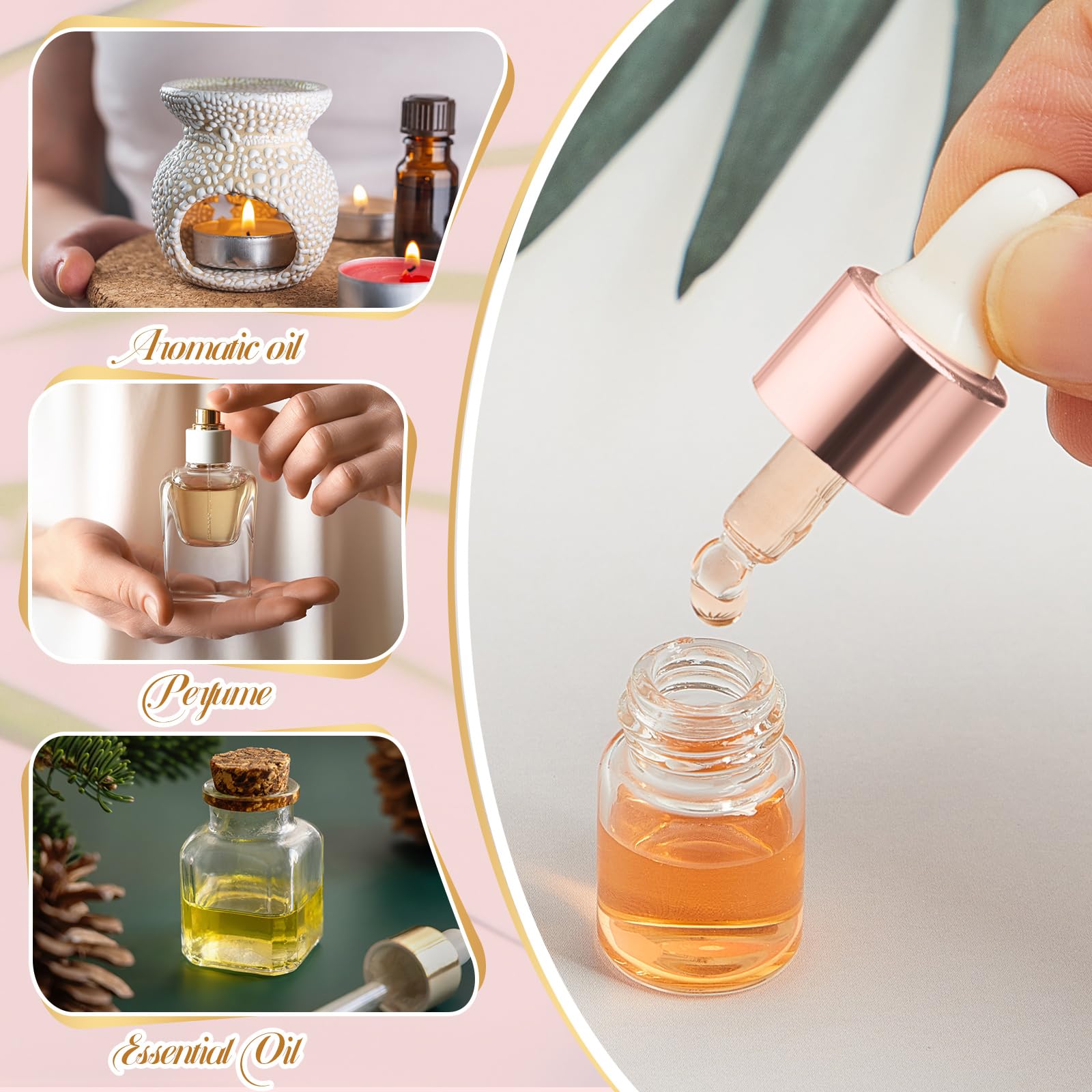 Didaey 100 mini botellas cuentagotas de vidrio transparente a granel, botellas cuentagotas de aceite esencial pequeñas, recipientes de muestra de perfume, líquido, cosméticos, viales con tapa para