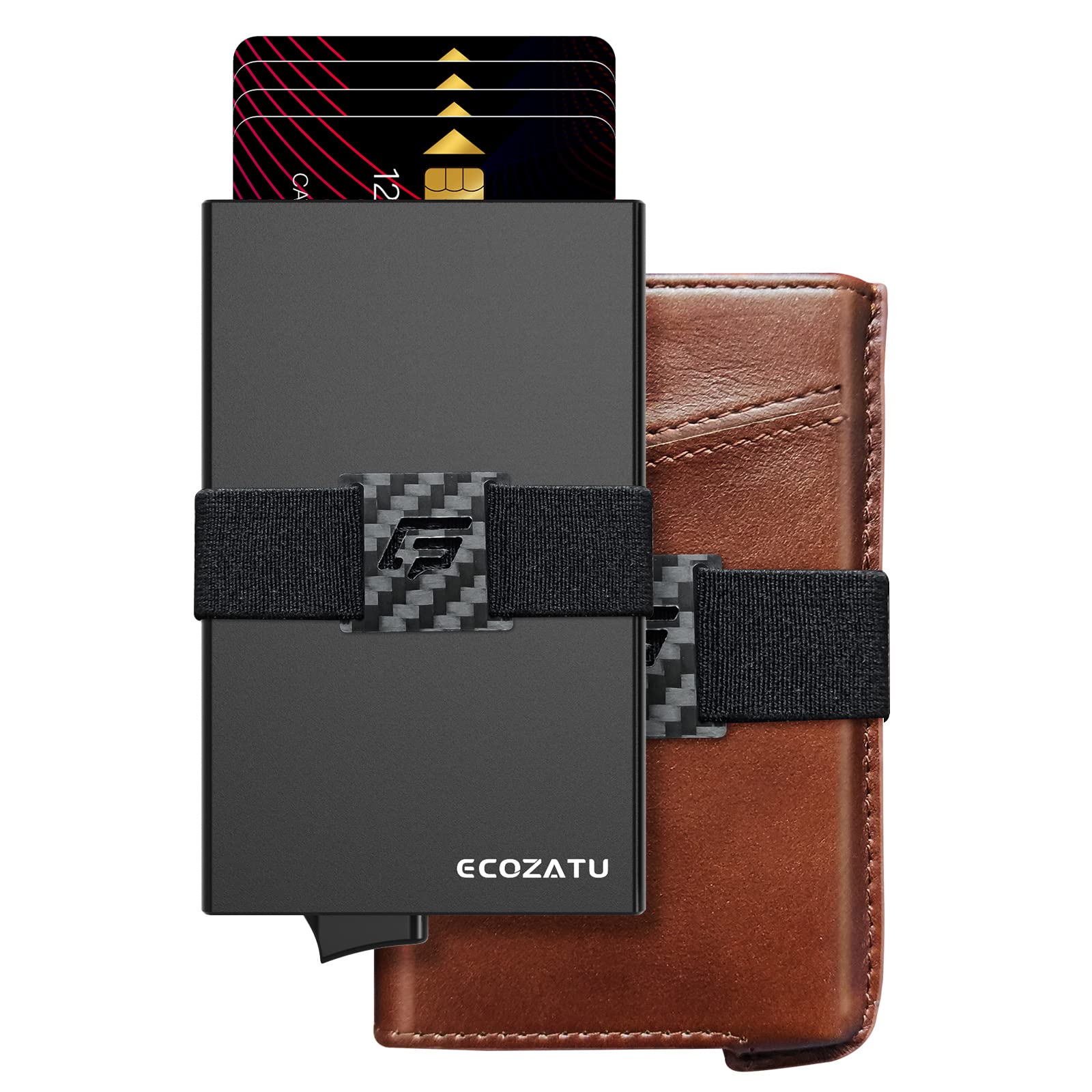 ECOZATU Slim Aluminum Minimalist Men's Wallet, RFID Blocking Pop Up & Stealth Wallet, Holds 14+ Cards With 2 Cash Bands