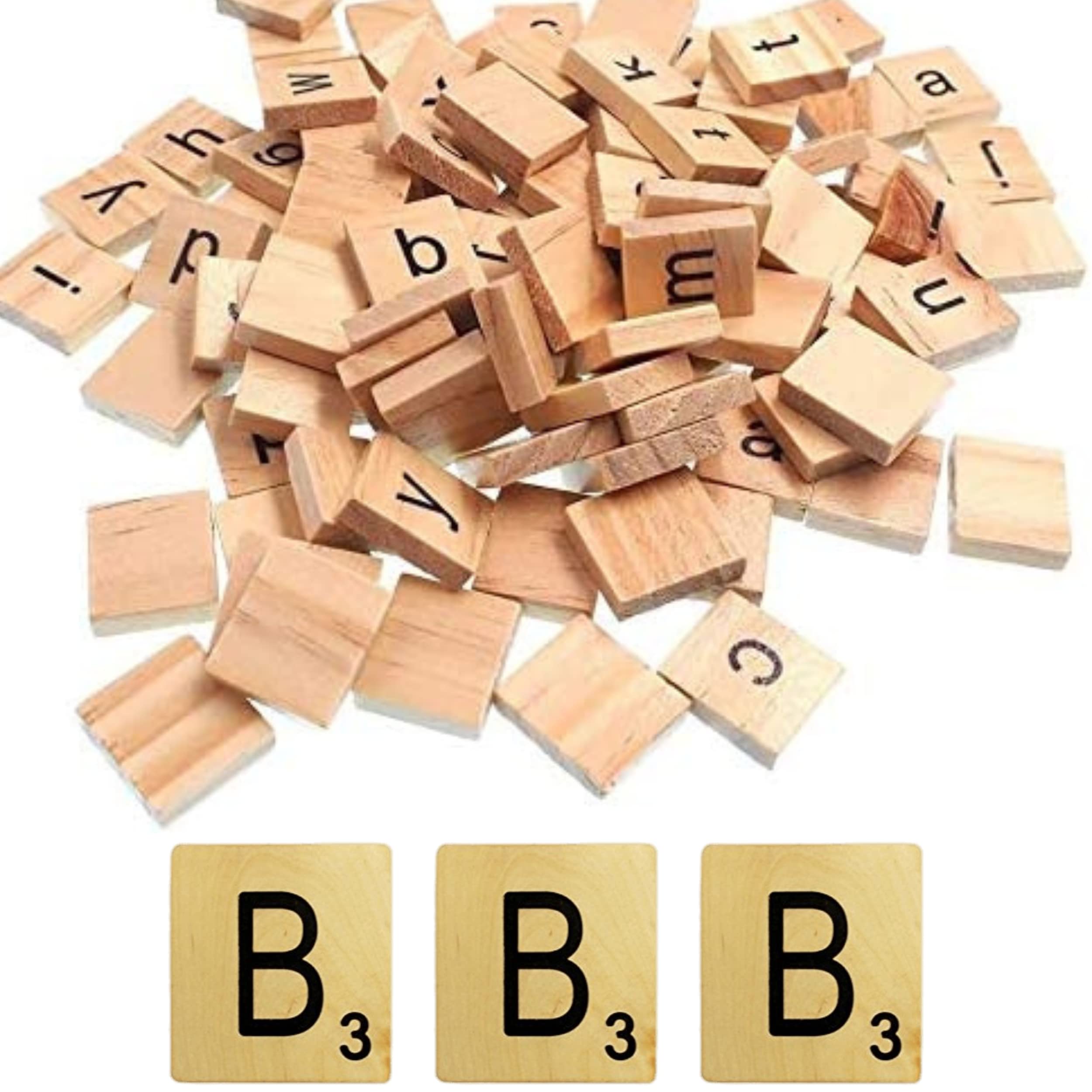 Glamified Pack of 100 - B Scrabble Tiles - Same Letters Bags -WOODEN SCRABBLE TILES BLACK LETTERS NUMBERS FOR CRAFTS WOOD ALPHABETS (Letter B, Pack of 100 Tiles)