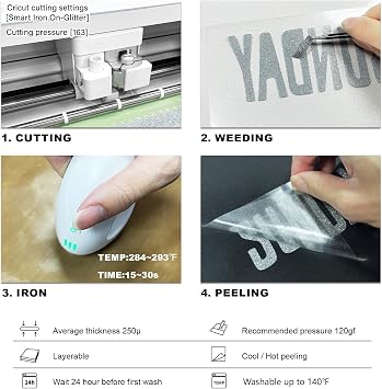 Glitter Heat Transfer Vinyl-10 Rolls 12 x5ft Multi-Color Washable HTV Vinyl for T-Shirts, Bags Easy to Cut &Weed lron-On Vinyl for DlY Clothing Compatible with Most Cutting Machines