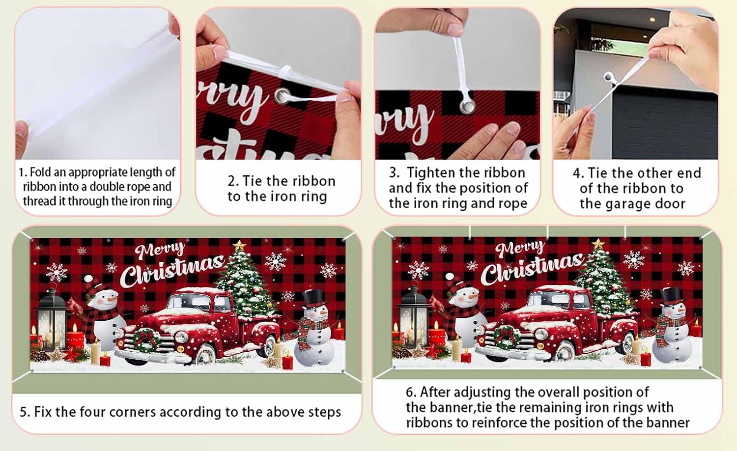 Christmas Truck Garage Door Banner Cover 7 x 16 ft, Snowman Dog Present Xmas Tree Red Plaid Christmas Garage Door Decorations Holiday Backdrop Decor for Winter New Year Xmas Party 7x16 ft