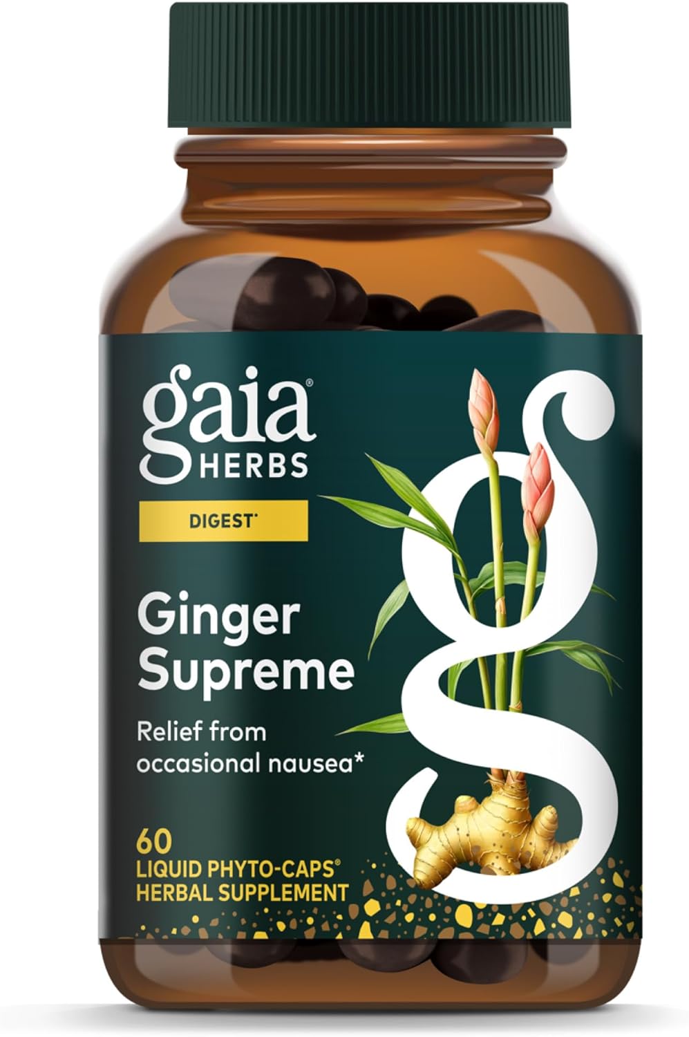 Gaia Herbs Ginger Supreme - Supports Healthy Digestion & Relieves Occasional Nausea* - with Organic Ginger Root & Turmeric Root - 60 Vegan Liquid Phyto-Caps (60 Servings)