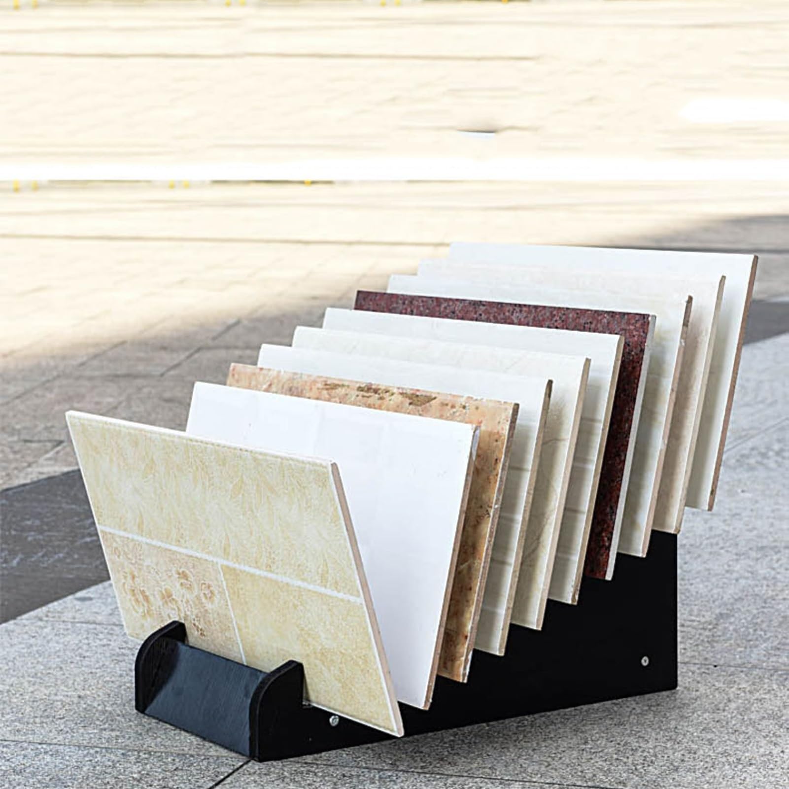 Ausstellungsständer For Bodenfliesen Mit 10 Fliesen,Ausstellungsregal For Keramikproben,schwarzes Ausstellungsregal Aus Baumaterialien For Die Chargenpräsentation In Ausstellungshallen Und Geschäften(