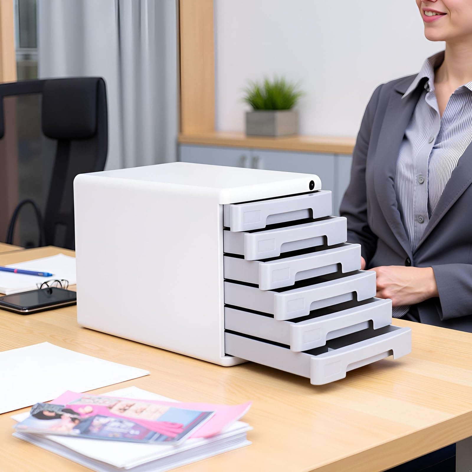 Archivador Escritorio Con Cerradura, Organizador De Plástico De 5 Niveles Con Cajones Para Carpetas A4/carta, Archivador Para Documentos Suministros Para Oficina Y Hogar.