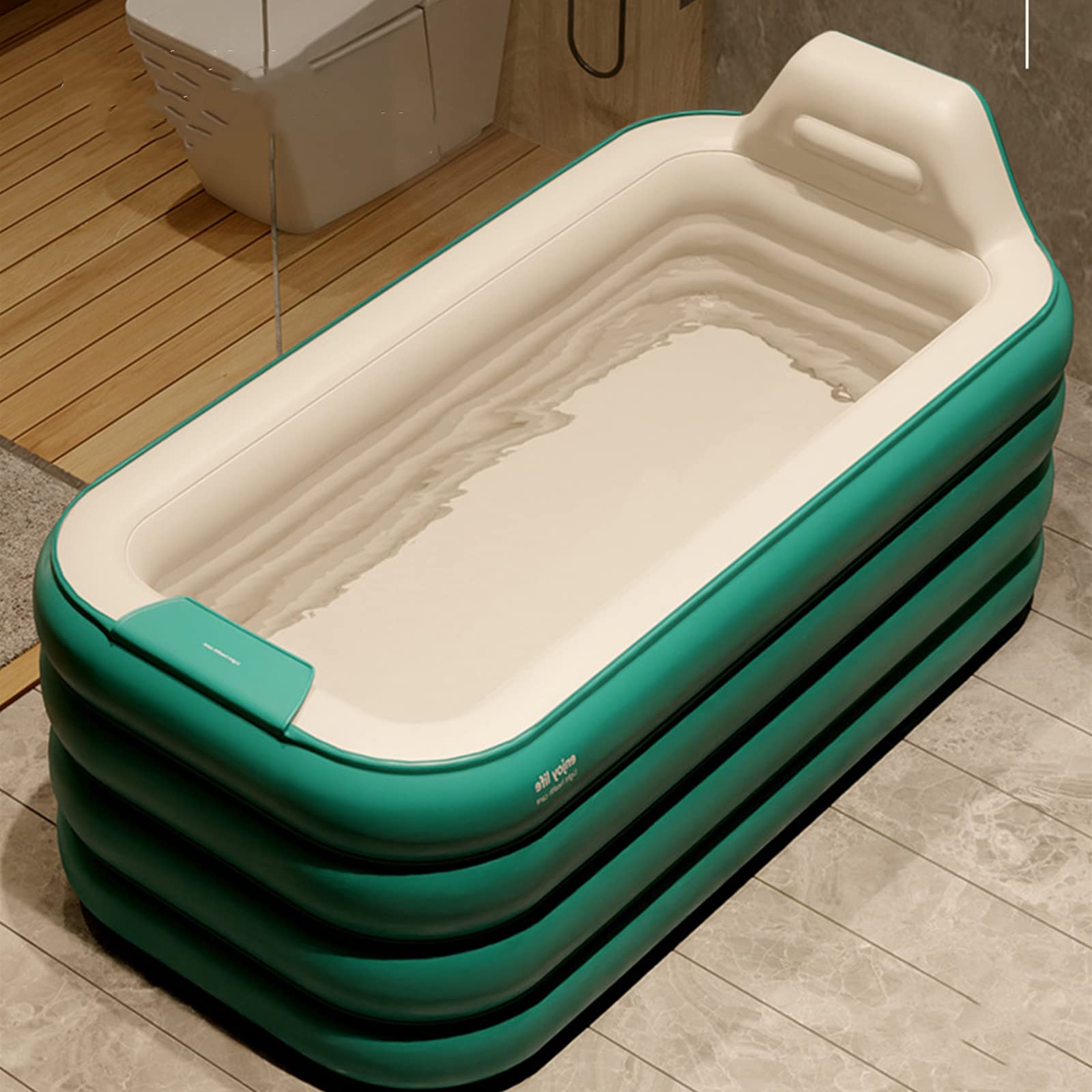 Baignoire gonflable automatique pour adultes - 160 x 94 x 64 cm - Baignoire en PVC avec coussin de nuque - Charge maximale : 100 kg - Portable et pliable - Baignoire pour bain d'eau chaude (vert)