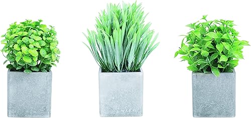 Paquete de 3 plantas artificiales en macetas de 8.5 pulgadas de alto (lavandaeucalipto) suelo realista sintético, hojas de tacto real para
