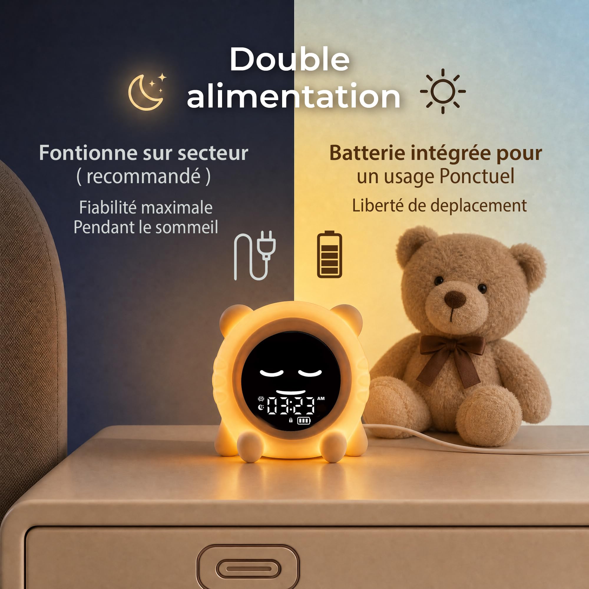 ANTIKOLOR Reveil Enfant éducatif Jour Nuit - Horloge Apprentissage Fille et Garcon - veilleuse bébé - dés 3 Ans