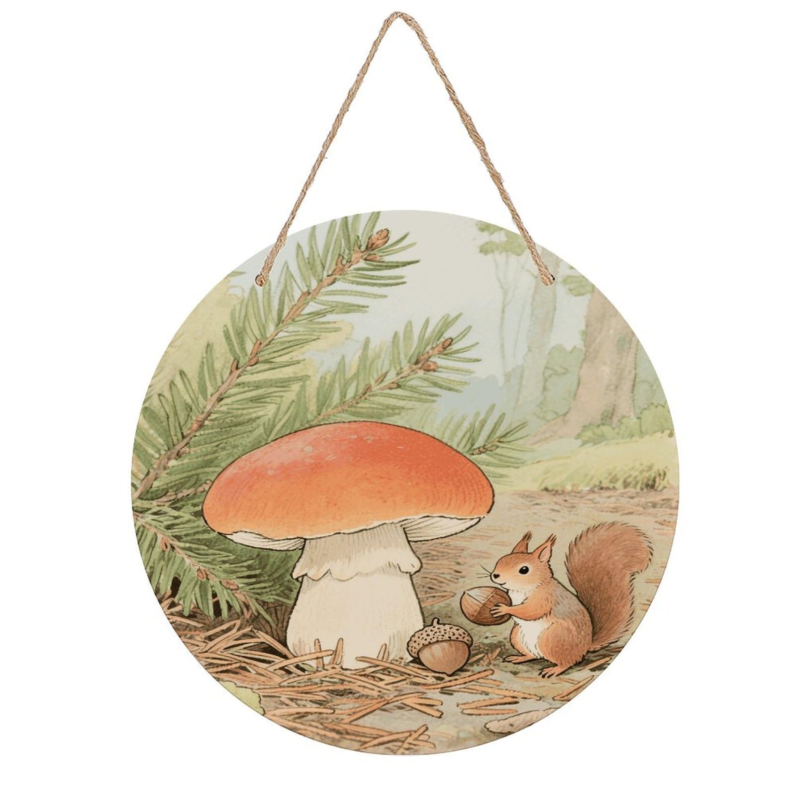 Vintage Mushroom Wall Art Neutral Abstract Wooden Walls Hanging Picture Sturdy Farmhouse Round Walls Hanging Vintage Framed Wall Prints for Living Room