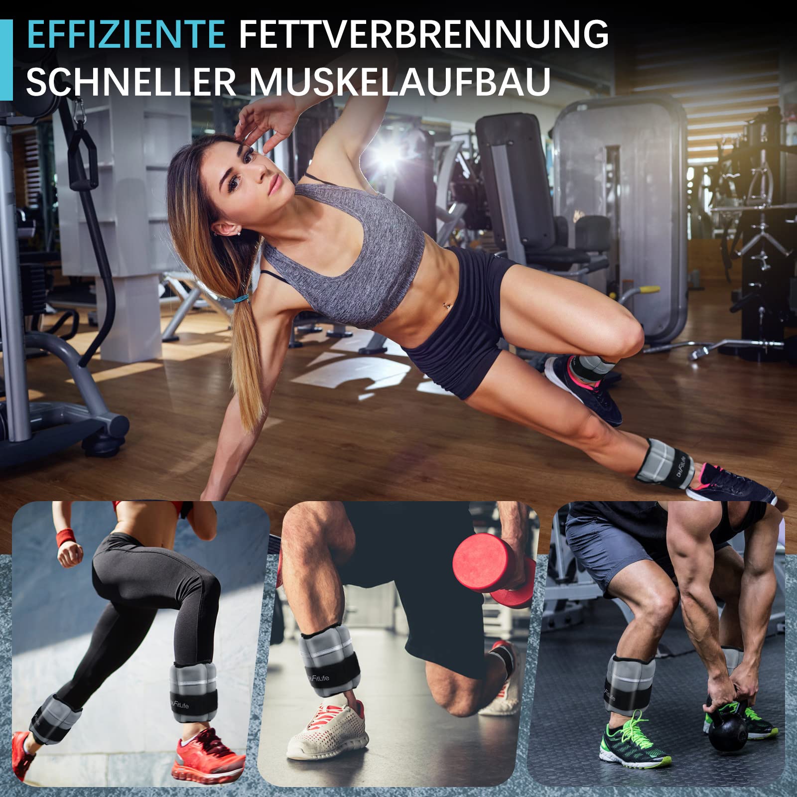 DH FitLife 2er-Set Fußgelenk Gewichtsmanschetten mit verstellbaren Gewichten für Beine | 2 Variationen 2,5kg&4,5kg | Ankle Weights | Knöchelgewichte für Krafttraining