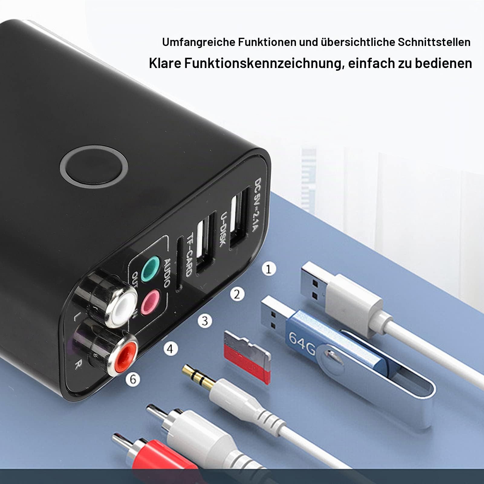 Bluetooth 5.0 Sender Empfänger, 2 in 1 Bluetooth Adapter APP Steuerung mit Fernbedienung 3,5 Mm Audiokabel Eingebautes Schnelllademodul Built(EU-Stecker)