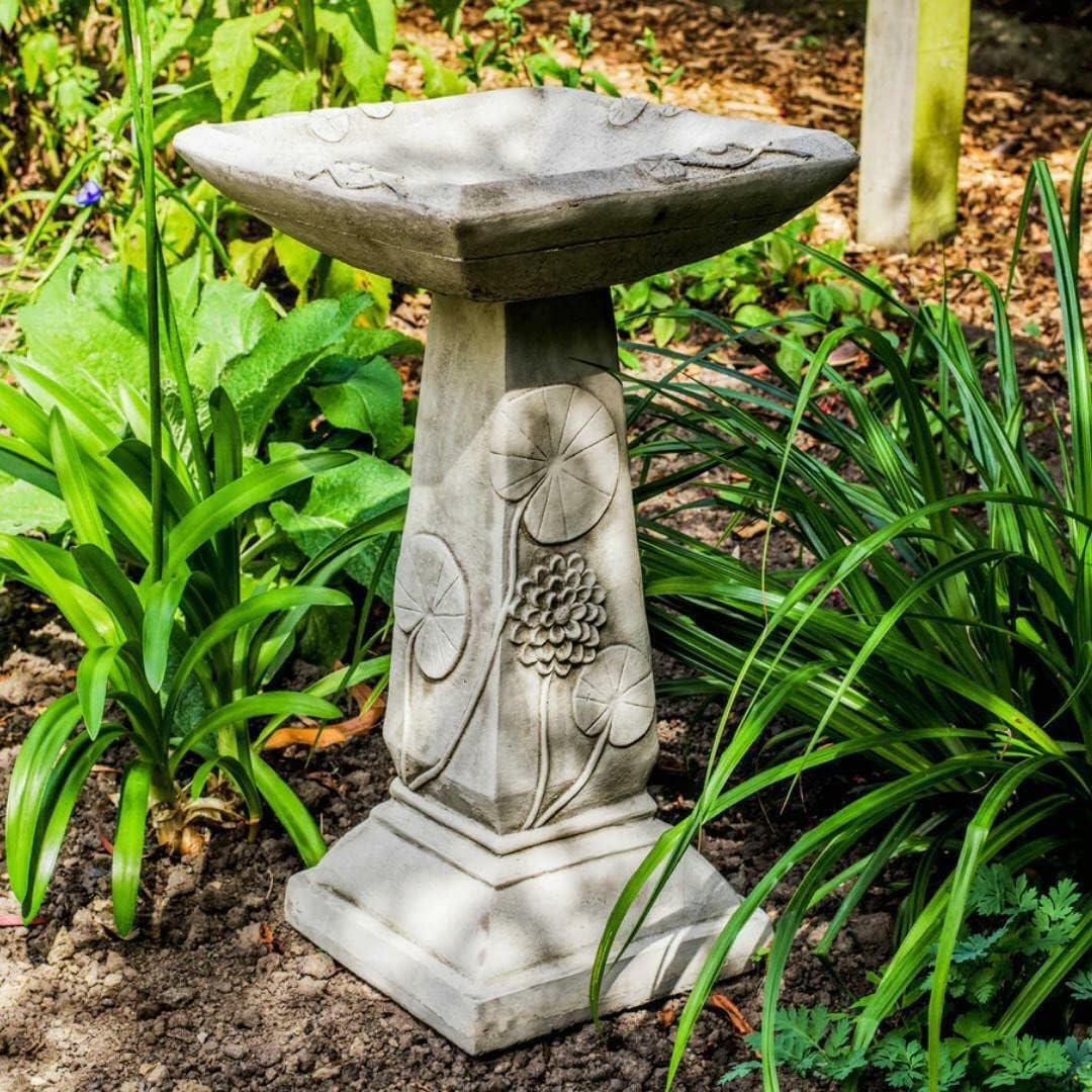 DGS STATUES- Stone Cast, Very Heavy Lilly Design Birdbath, Wide solid base, square bowl bird bath BB42, 70KGS