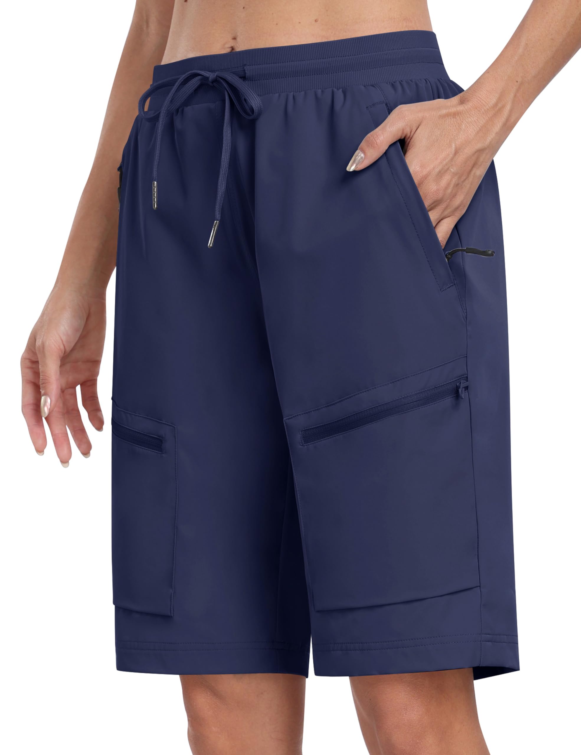 MoFiz Pantalones Cortos Cargo Mujer Ligero Shorts de Senderismo Trekking Impermeable de Secado Rápido Verano Bermuda con 5 Bolsillos de Cremallera
