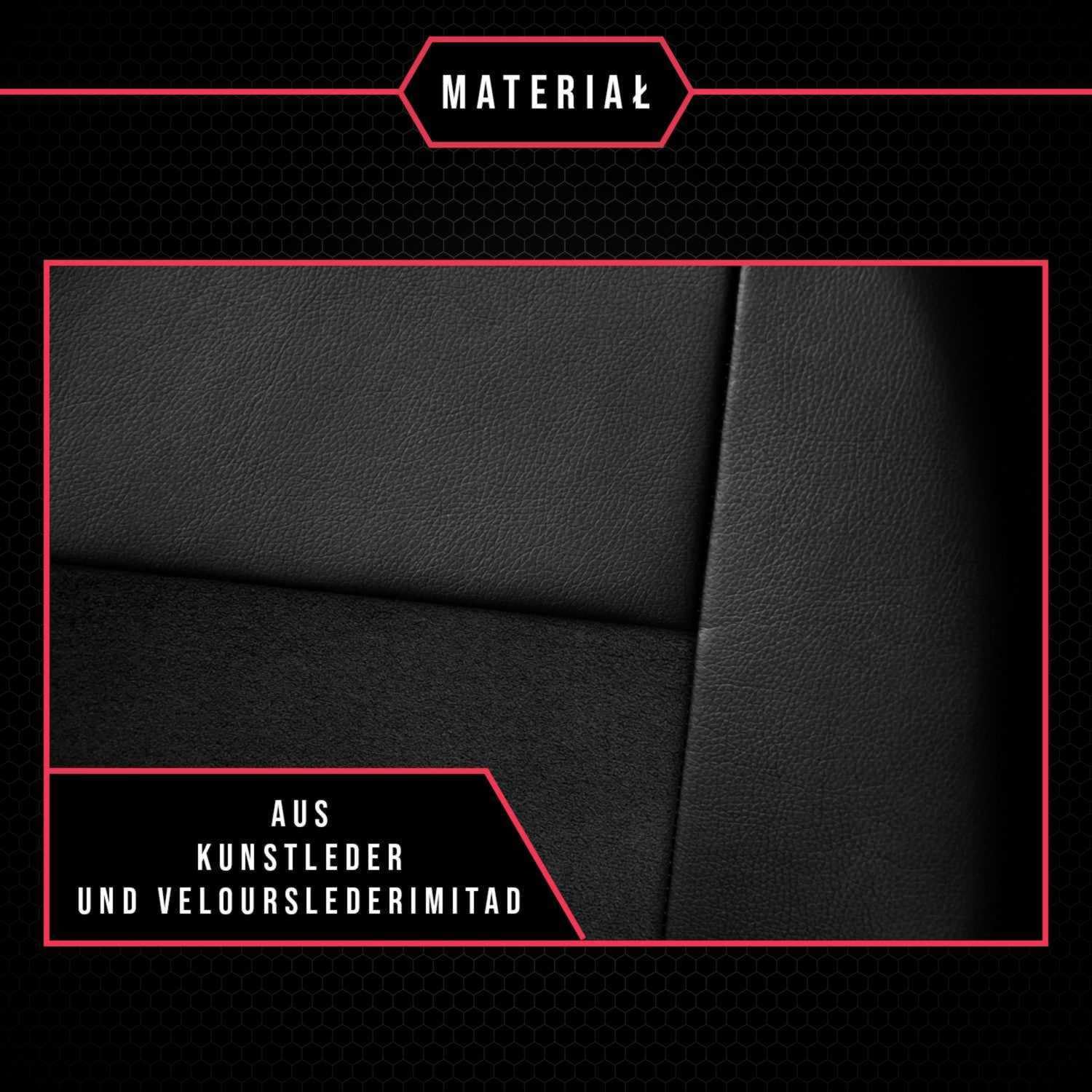 3er Set Autositzbezüge PKW universal | Auto Sitzbezüge Kunstleder Schwarz für Airbag geeignet | für Vordersitze und Rückbank 1+1 Autositze vorne und 1 Sitzbank hinten teilbar Reißverschlüsse
