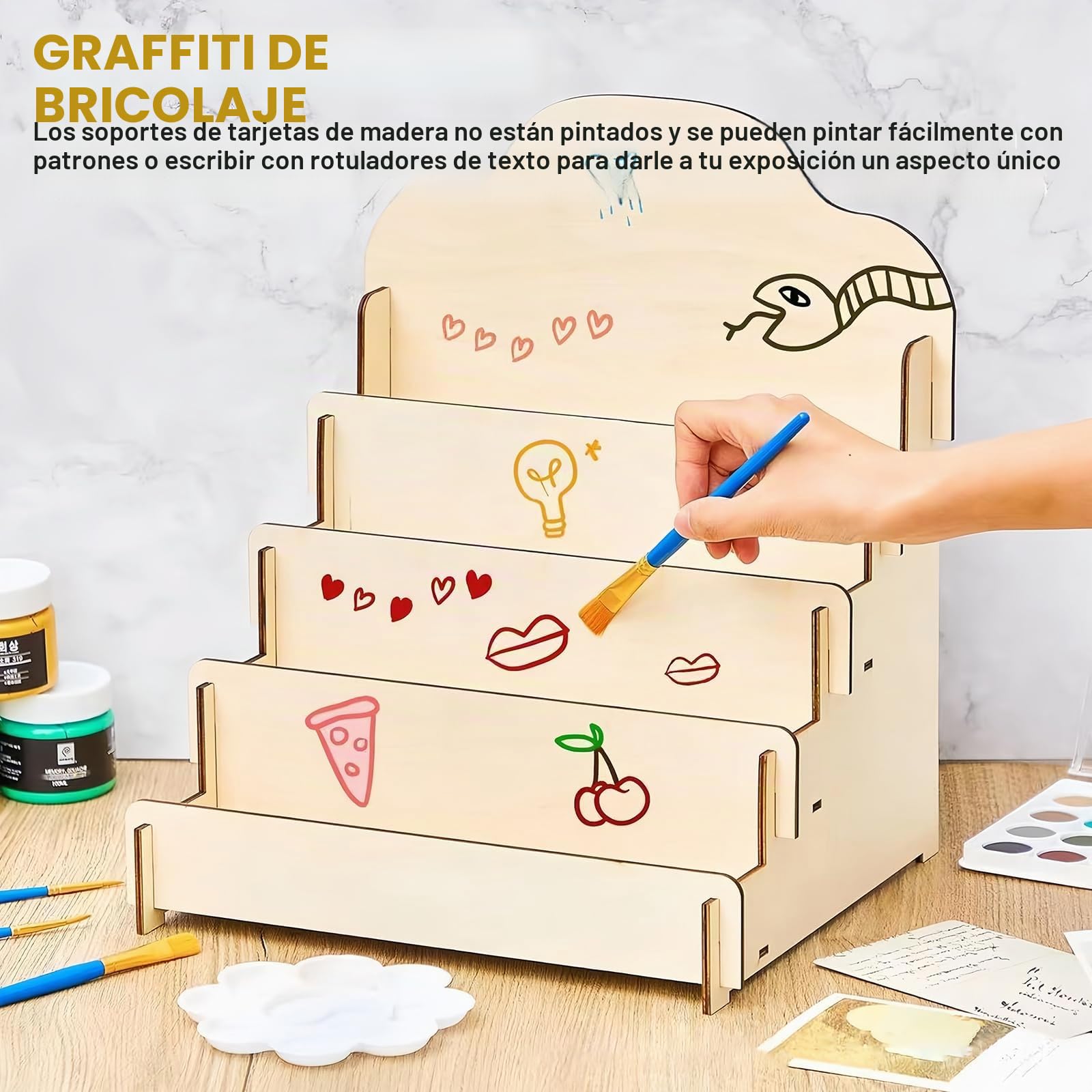 GBKDQQ Soporte para tarjetas de madera con soporte de exhibición de 4 niveles, soporte para tarjetas postales, soporte de presentación, soporte para tarjetas de felicitación, soporte de exhibición