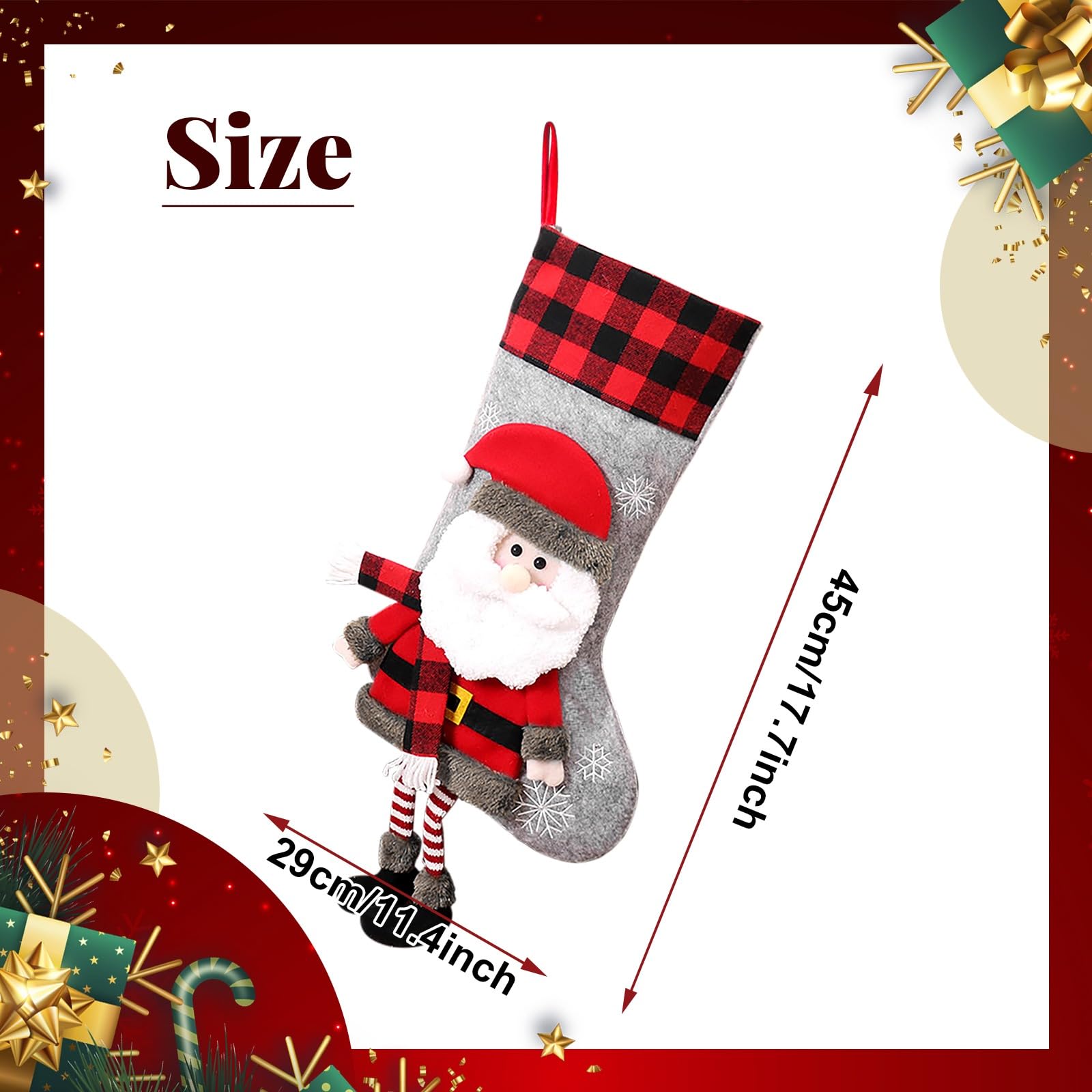 SearchI Weihnachtsstrumpf Personalisiert Nikolaussocken zum Befüllen Cartoon Weihnachtsmann, Elch, Schneemann, Pinguin Weihnachtsdekoration für Kamin, Weihnachtsbaum, Wand, Treppe(3 Stück)