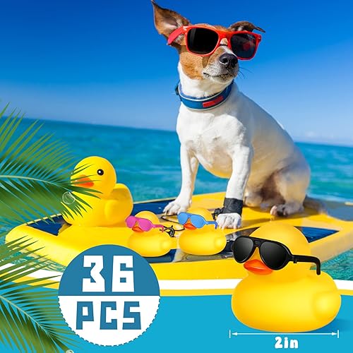 Miniatura 8 de Chivao 36 piezas de mini patos de goma con 36 lentes de sol de goma a granel para bañera de patitos juguetes para niños, regalos de Navidad, Día de